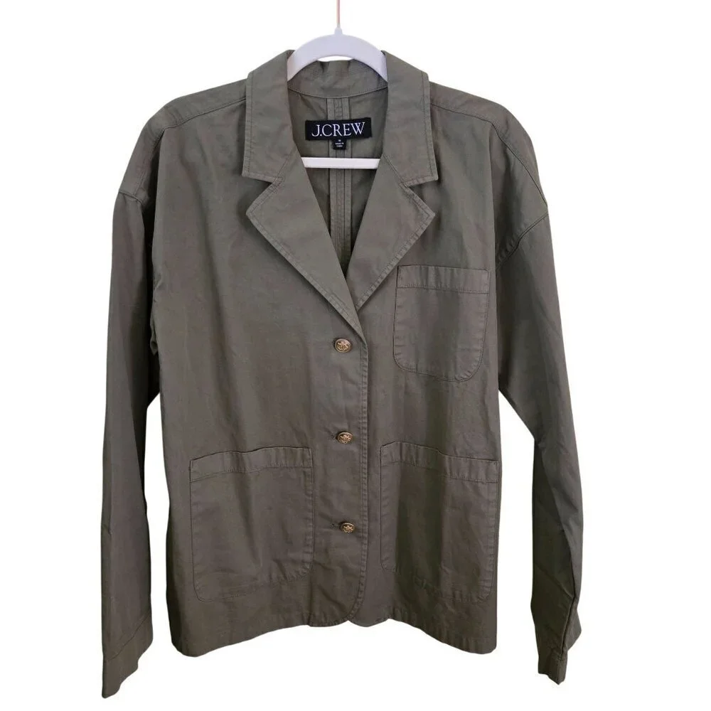 J.Crew Cotton Blazer Jacket Olive Gold Buttons 2023 Sustainable Size M